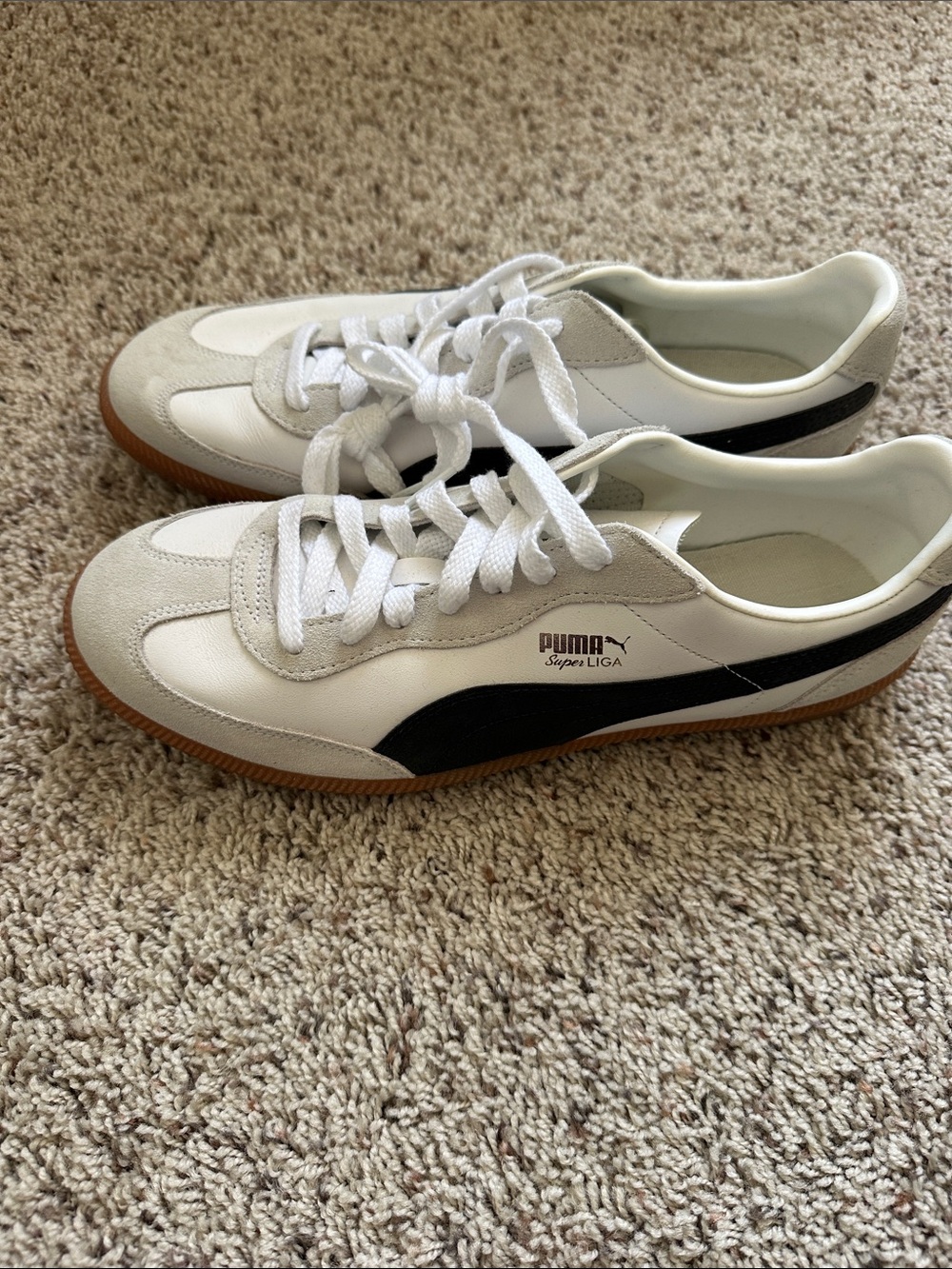 Puma Super Liga Low-Profile Sneakers in White, Black & Gum
